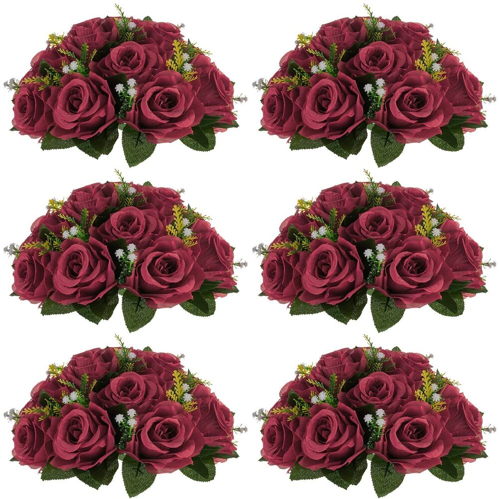 2232 Flower Ball Arrangement Bouquet - 6 Pcs 9.5 inch Diameter Burgundy